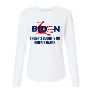 TrumpS Blood On BidenS Hands Womens Cotton Relaxed Long Sleeve T-Shirt