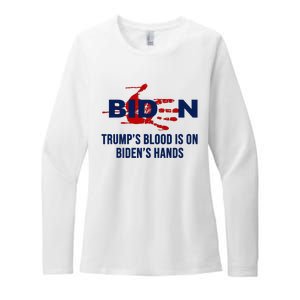 TrumpS Blood On BidenS Hands Womens CVC Long Sleeve Shirt