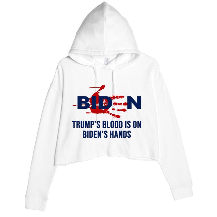 TrumpS Blood On BidenS Hands Crop Fleece Hoodie