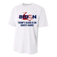 TrumpS Blood On BidenS Hands Performance Sprint T-Shirt