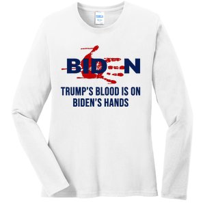 TrumpS Blood On BidenS Hands Ladies Long Sleeve Shirt