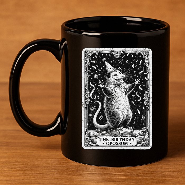 The Birthday Opossum Tarot Card Opossum 11oz C Handle Ceramic Mug