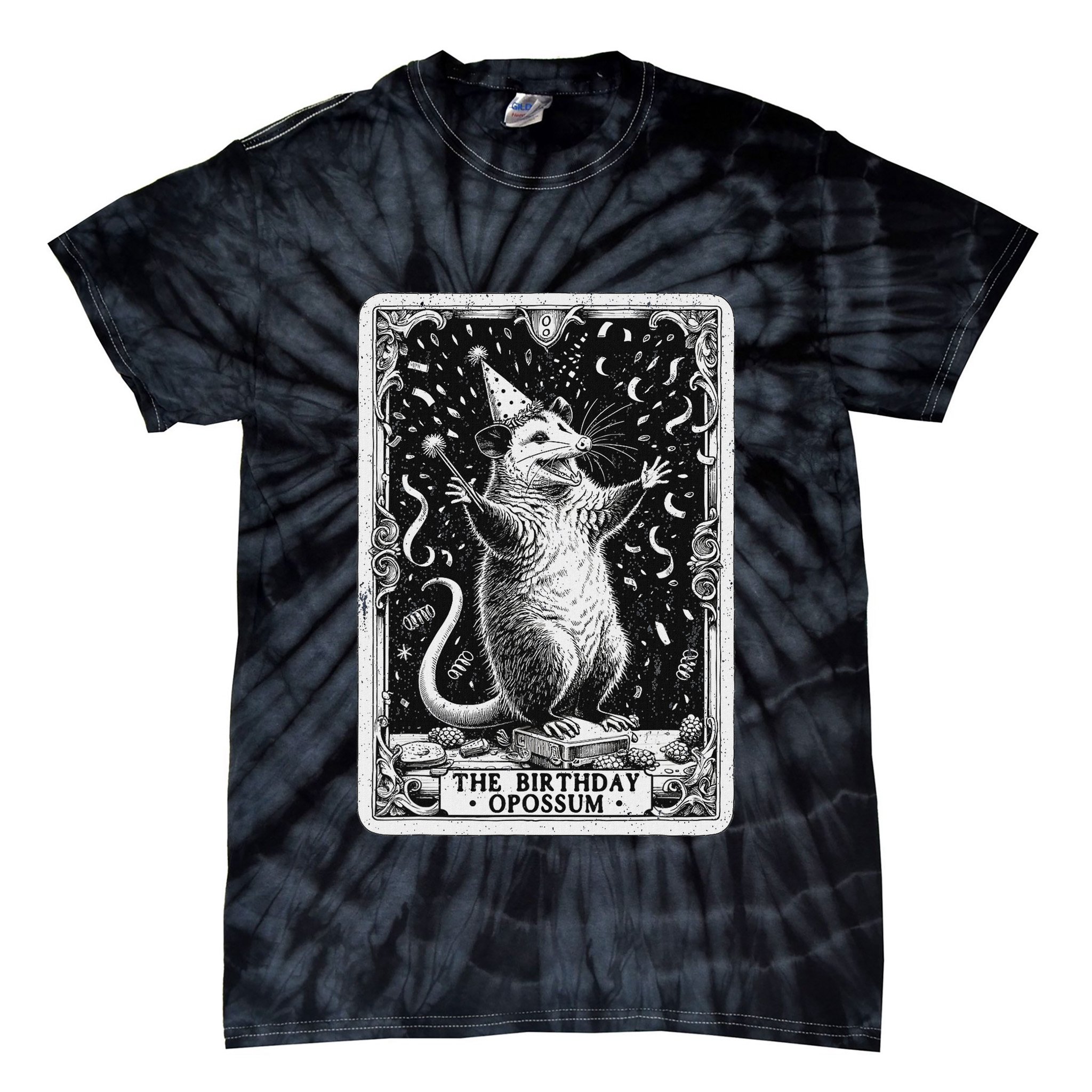 The Birthday Opossum Tarot Card Opossum Tie-Dye T-Shirt