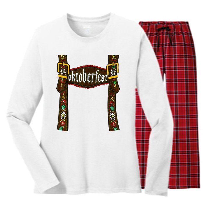 Traditional Bavarian Oktoberfest 24 Lederhosen Beer Drinkin Women's Long Sleeve Flannel Pajama Set 