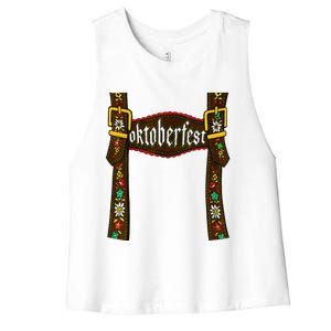 Traditional Bavarian Oktoberfest 24 Lederhosen Beer Drinkin Women's Racerback Cropped Tank