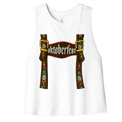 Traditional Bavarian Oktoberfest 24 Lederhosen Beer Drinkin Women's Racerback Cropped Tank