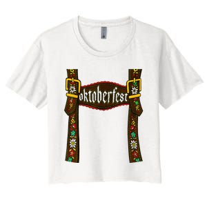 Traditional Bavarian Oktoberfest 24 Lederhosen Beer Drinkin Women's Crop Top Tee