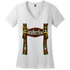 Traditional Bavarian Oktoberfest 24 Lederhosen Beer Drinkin Women's V-Neck T-Shirt