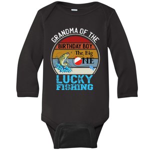 The Big One Birthday Theme Fishing Grandma Of Birthday Baby Long Sleeve Bodysuit