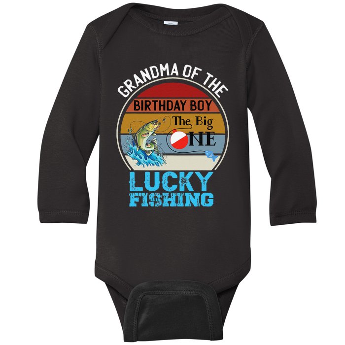 The Big One Birthday Theme Fishing Grandma Of Birthday Baby Long Sleeve Bodysuit