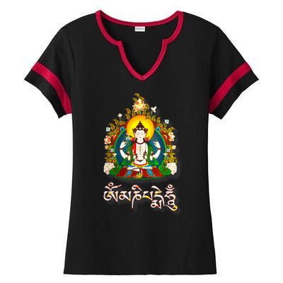 Tibetan Buddha Om Mani Padme Hum Amitabh Ladies Halftime Notch Neck Tee