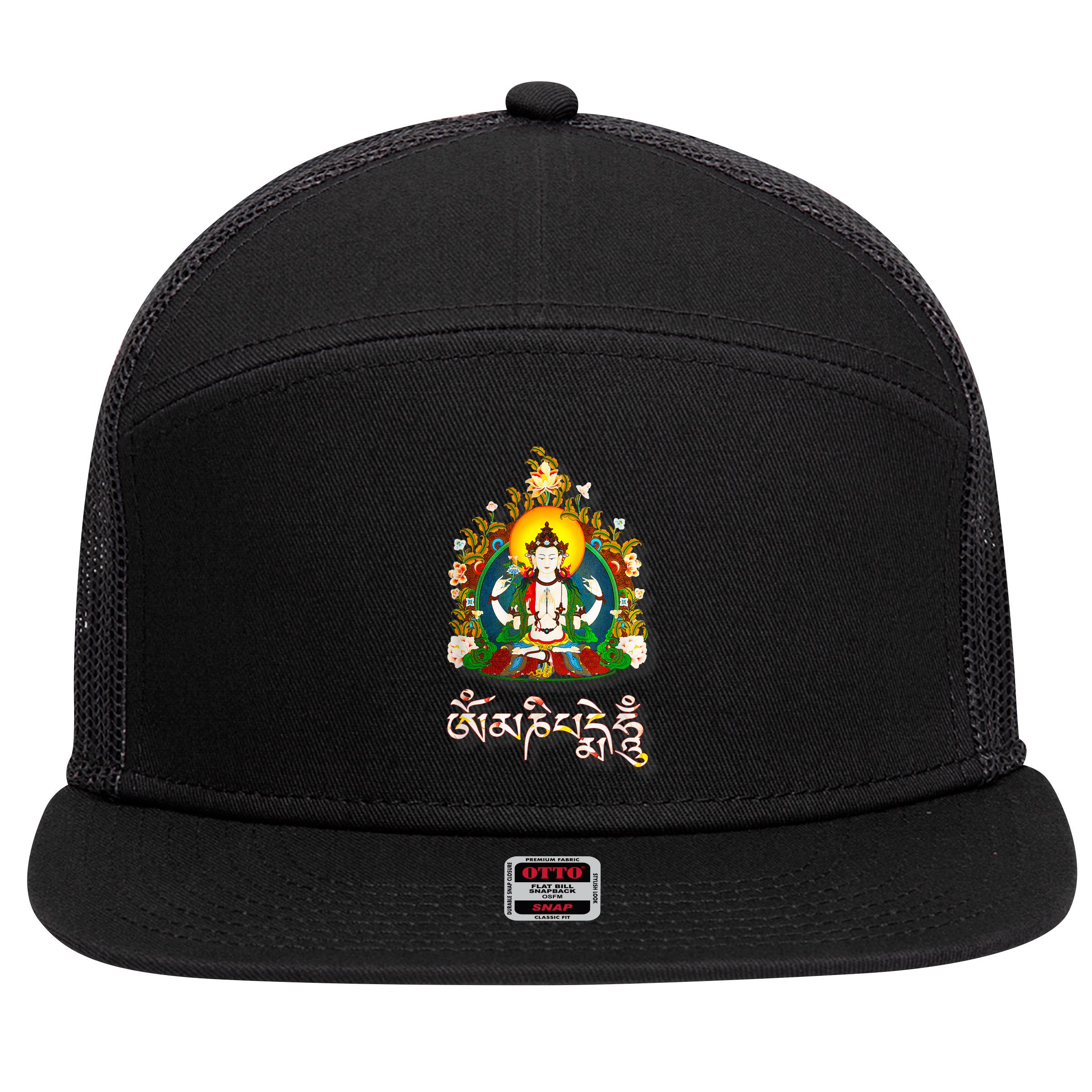 Tibetan Buddha Om Mani Padme Hum Amitabh 7 Panel Mesh Trucker Snapback Hat