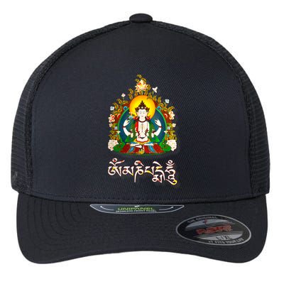 Tibetan Buddha Om Mani Padme Hum Amitabh Flexfit Unipanel Trucker Cap