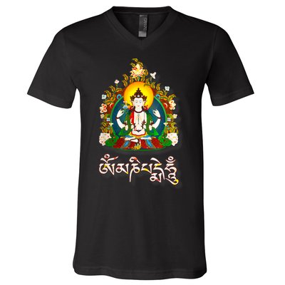 Tibetan Buddha Om Mani Padme Hum Amitabh V-Neck T-Shirt