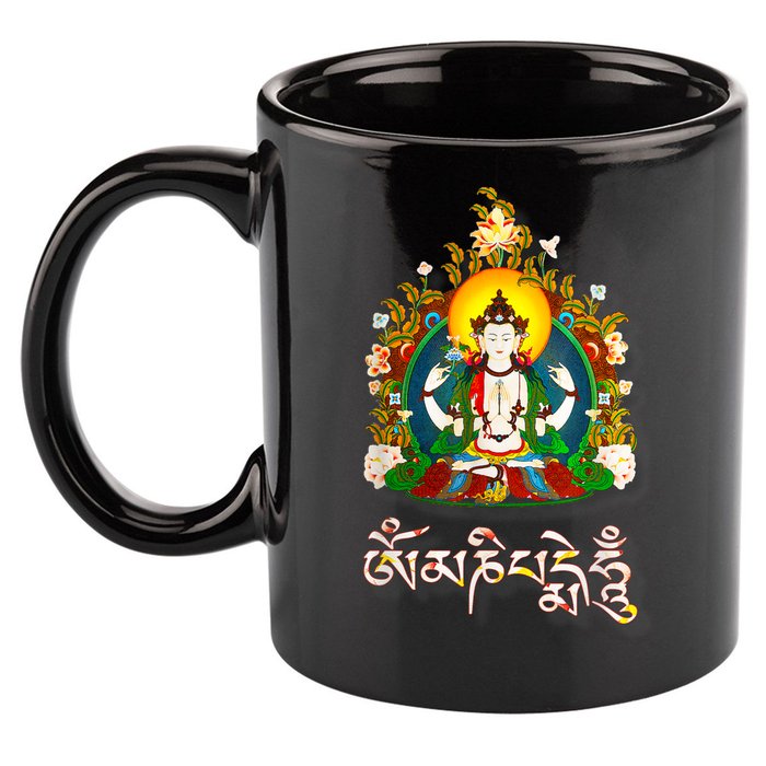 Tibetan Buddha Om Mani Padme Hum Amitabh 11oz C Handle Ceramic Mug