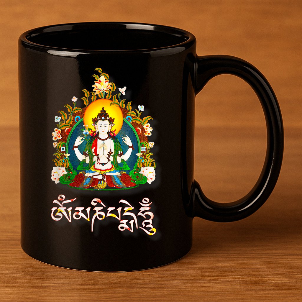 Tibetan Buddha Om Mani Padme Hum Amitabh 11oz C Handle Ceramic Mug