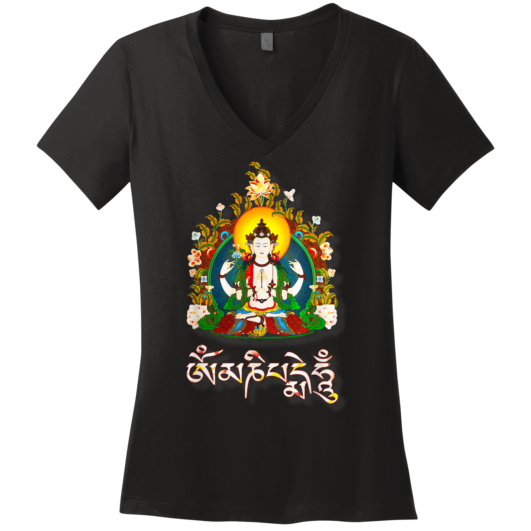 Tibetan Buddha Om Mani Padme Hum Amitabh Women's V-Neck T-Shirt