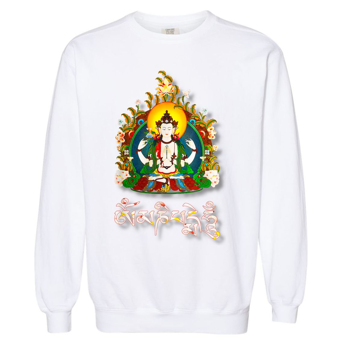 Tibetan Buddha Om Mani Padme Hum Amitabh Garment-Dyed Sweatshirt
