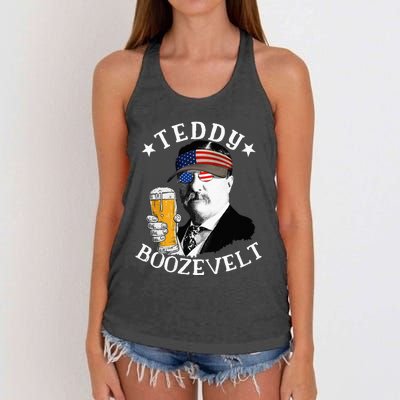 Teddy Boozevelt President Theodore Roosevelt Drinking Beer Women's Knotted Racerback Tank