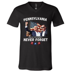 Trump Butler Pennsylvania Never Forget 2024 V-Neck T-Shirt