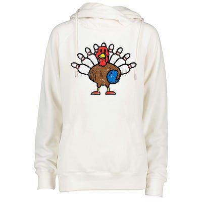 Turkey Bowling Pins Funny Thanksgiving Sports Womens Funnel Neck Pullover Hood