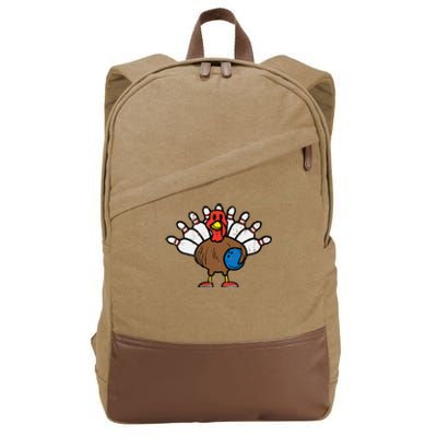 Turkey Bowling Pins Funny Thanksgiving Sports Cotton Canvas Backpack