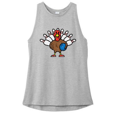 Turkey Bowling Pins Funny Thanksgiving Sports Ladies PosiCharge Tri-Blend Wicking Tank