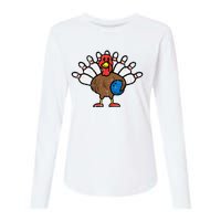 Turkey Bowling Pins Funny Thanksgiving Sports Womens Cotton Relaxed Long Sleeve T-Shirt