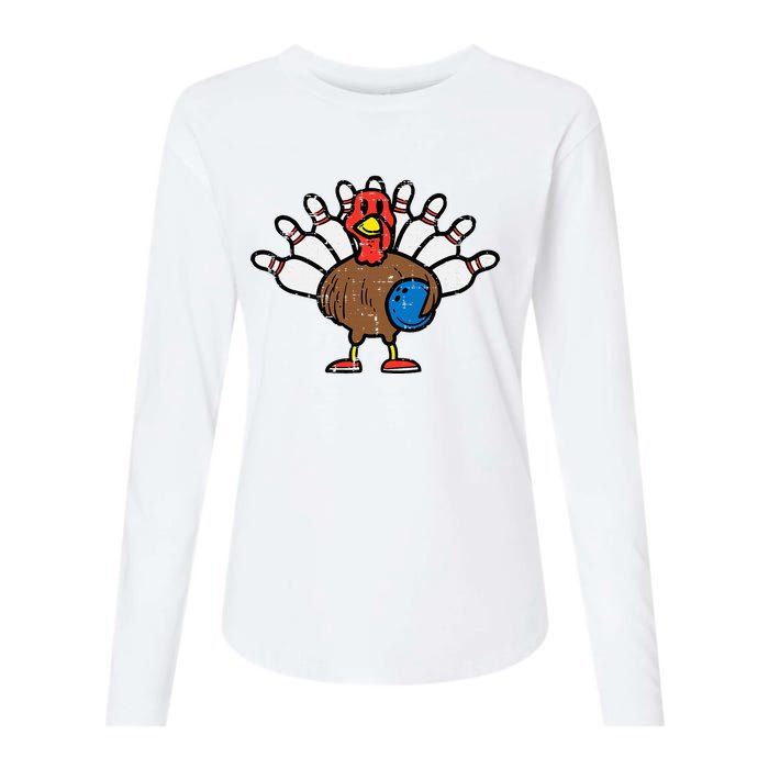 Turkey Bowling Pins Funny Thanksgiving Sports Womens Cotton Relaxed Long Sleeve T-Shirt