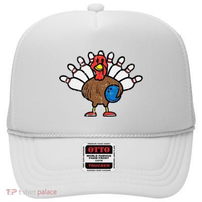 Turkey Bowling Pins Funny Thanksgiving Sports High Crown Mesh Back Trucker Hat