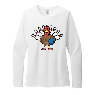 Turkey Bowling Pins Funny Thanksgiving Sports Womens CVC Long Sleeve Shirt