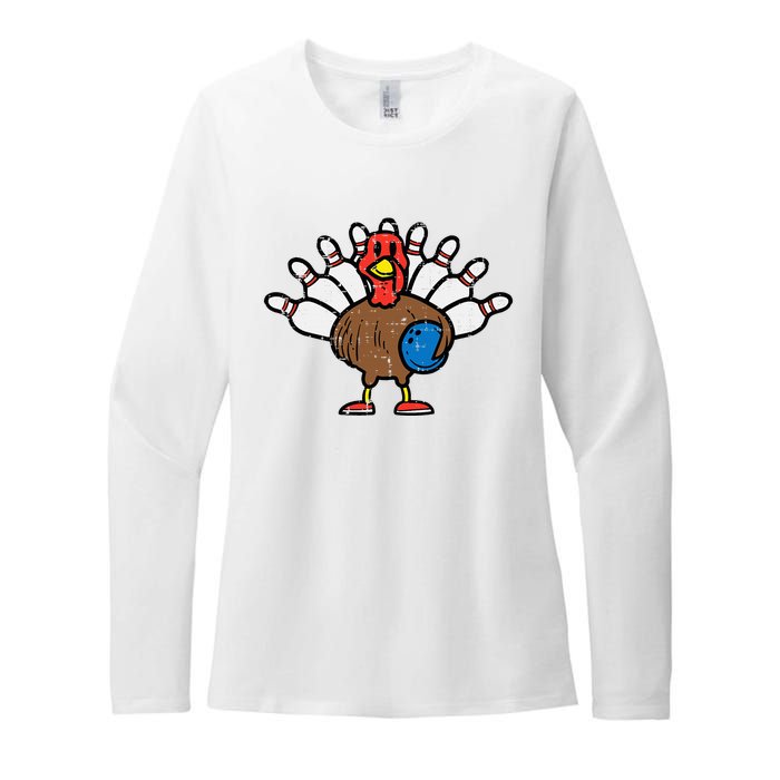 Turkey Bowling Pins Funny Thanksgiving Sports Womens CVC Long Sleeve Shirt