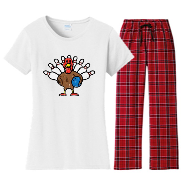 Turkey Bowling Pins Funny Thanksgiving Sports Women's Flannel Pajama Set