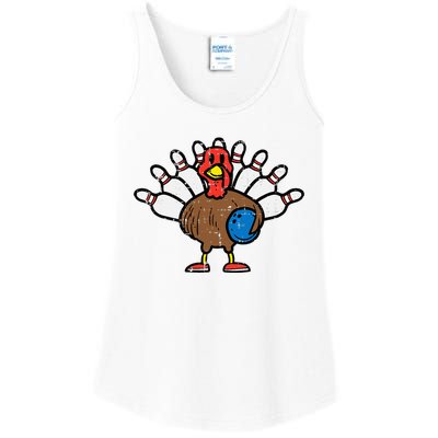 Turkey Bowling Pins Funny Thanksgiving Sports Ladies Essential Tank