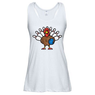 Turkey Bowling Pins Funny Thanksgiving Sports Ladies Essential Flowy Tank