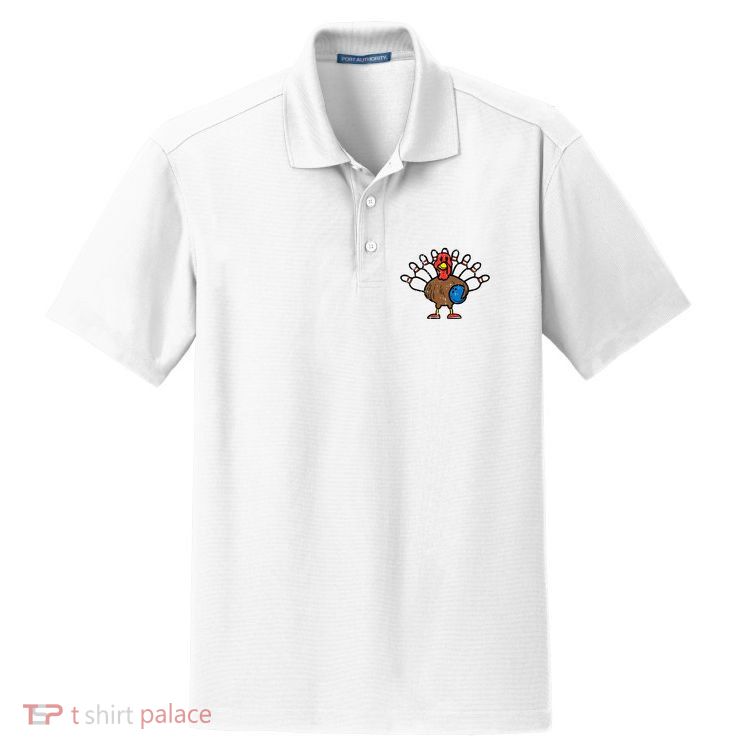 Turkey Bowling Pins Funny Thanksgiving Sports Dry Zone Grid Polo