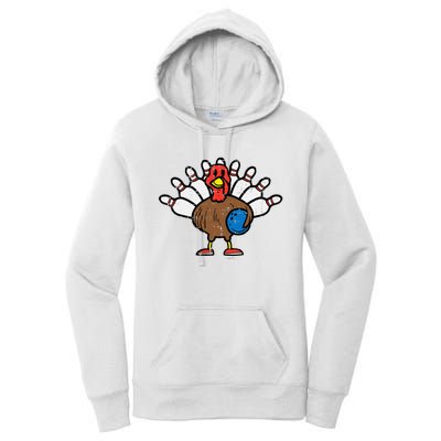 Turkey Bowling Pins Funny Thanksgiving Sports Women's Pullover Hoodie