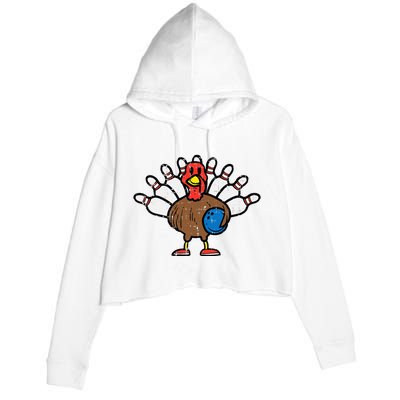 Turkey Bowling Pins Funny Thanksgiving Sports Crop Fleece Hoodie