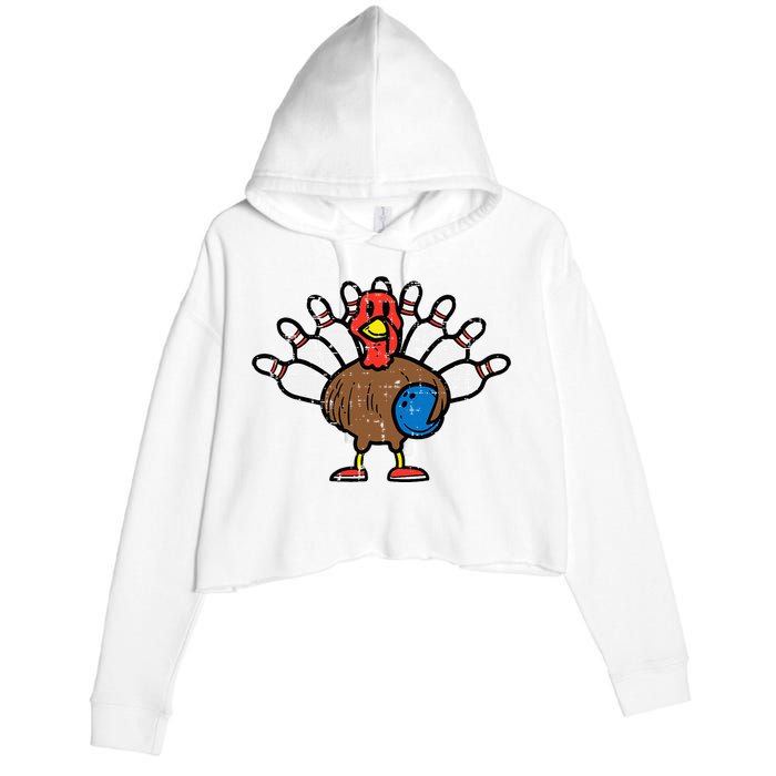 Turkey Bowling Pins Funny Thanksgiving Sports Crop Fleece Hoodie