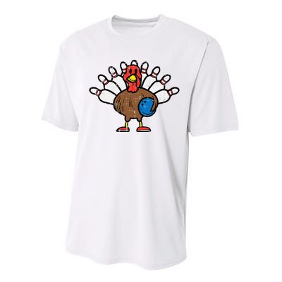 Turkey Bowling Pins Funny Thanksgiving Sports Performance Sprint T-Shirt