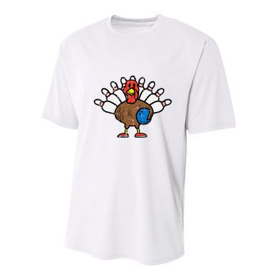 Turkey Bowling Pins Funny Thanksgiving Sports Youth Performance Sprint T-Shirt