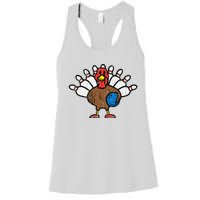 Turkey Bowling Pins Funny Thanksgiving Sports Women's Racerback Tank