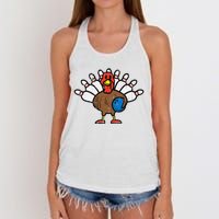 Turkey Bowling Pins Funny Thanksgiving Sports Women's Knotted Racerback Tank