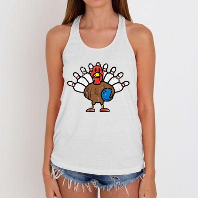 Turkey Bowling Pins Funny Thanksgiving Sports Women's Knotted Racerback Tank