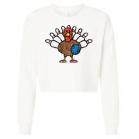 Turkey Bowling Pins Funny Thanksgiving Sports Cropped Pullover Crew