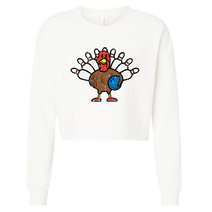 Turkey Bowling Pins Funny Thanksgiving Sports Cropped Pullover Crew