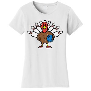 Turkey Bowling Pins Funny Thanksgiving Sports Women's T-Shirt