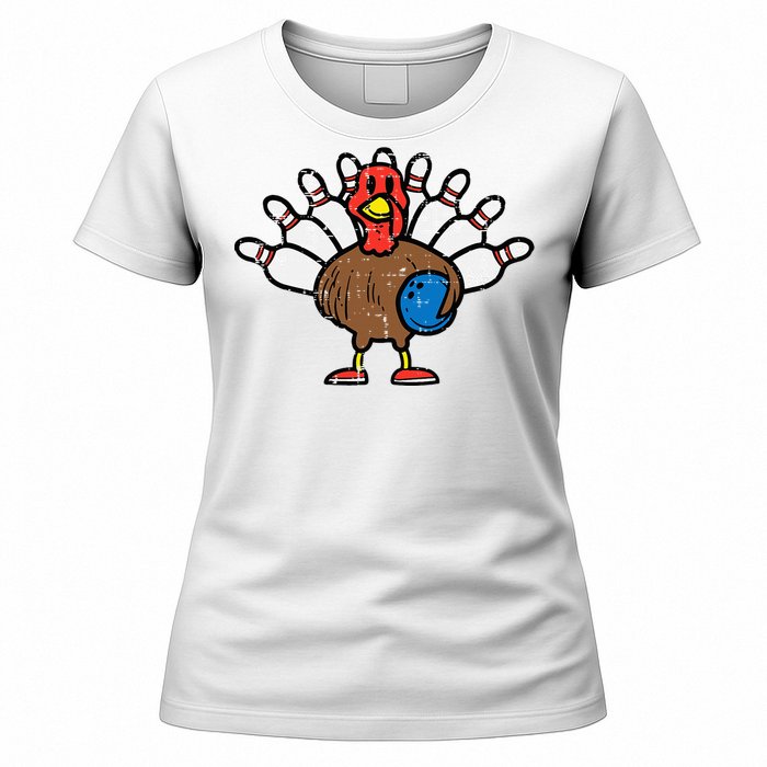 Turkey Bowling Pins Funny Thanksgiving Sports Women's T-Shirt