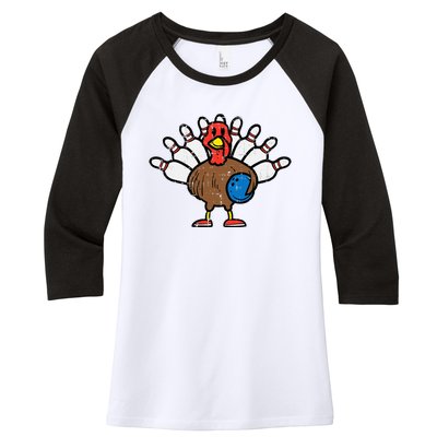 Turkey Bowling Pins Funny Thanksgiving Sports Women's Tri-Blend 3/4-Sleeve Raglan Shirt