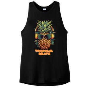 Tropical Beats Pineapple DJ Fun and Unique Summer Style Ladies PosiCharge Tri-Blend Wicking Tank